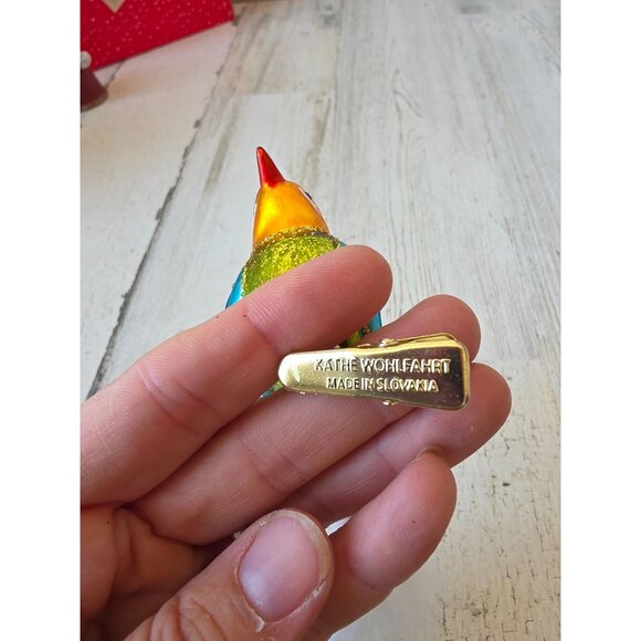 Kathe wohlfahrt glass sparkle bird clip ornament gold blue Xmas feather tree - Picture 8 of 8